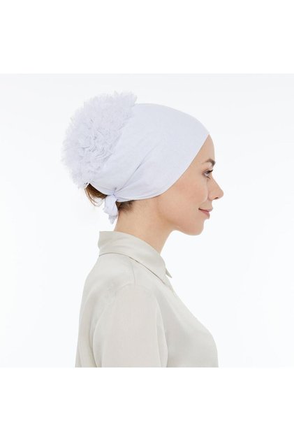 Stitched Non-Slip Guipure Ruffled Bonnet White