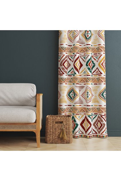 Ethnic Patterned Kitchen, Living Room, Bed and Children's Room Single Wing Velvet Texture Background Curtain