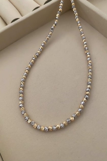 Dorika Gold Silver Topçuk Detaylı Pirinç Kaplama Kolye