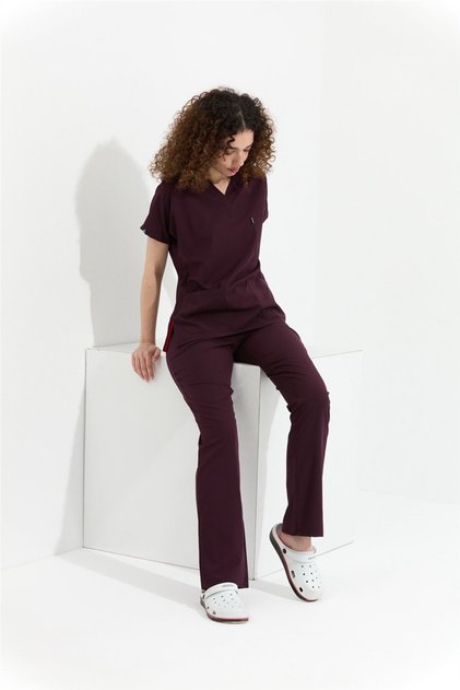 Happiness Spaniard - Stretch Fabric Doctor Nurse Scrubs Uniform Surgical Set (WOMEN), Plum