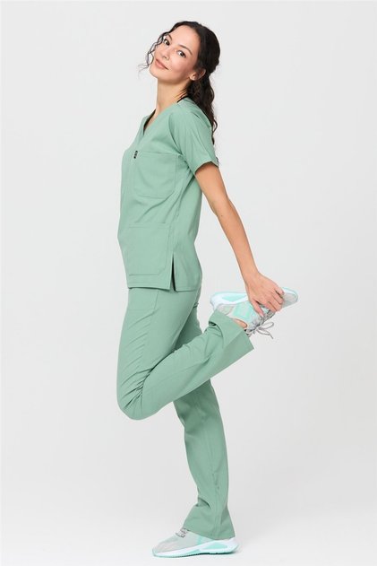 Happiness Spaniard - Stretch Fabric Doctor Nurse Scrubs Uniform Surgical Set (WOMEN), Mint
