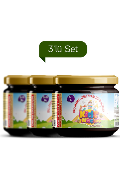 Kids Macun Çocuklara Özel Glikozsuz Bal Pekmez Polen Ve Arı Sütü 3 Lü Set Kakaolu 3x350 gr