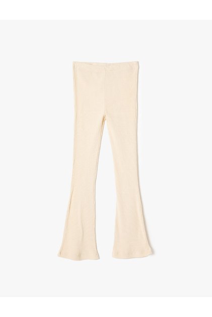 Flared Leg Trousers Ribbed Elastic Waist