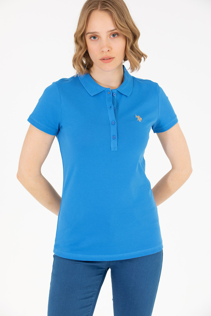 U.S. Polo Assn. Kadın Saks Basic Polo Yaka Tişört 50262675-VR045