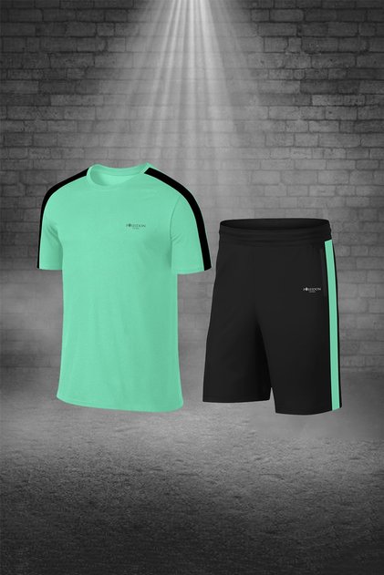 Men's Water Green Dri-Fit Plain Short Sleeve T-Shirt Shorts Bottom Top Two Piece Set Set (S -3Xl)