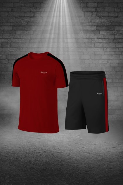Men's Burgundy Dri-Fit Pocket Unprinted Crew Neck Athlete T-Shirt Shorts Bottom Top Two-Piece Set (S -3Xl)