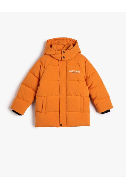 Puffer Jacket Quilted Hooded Wind Flap Pocket Zippered