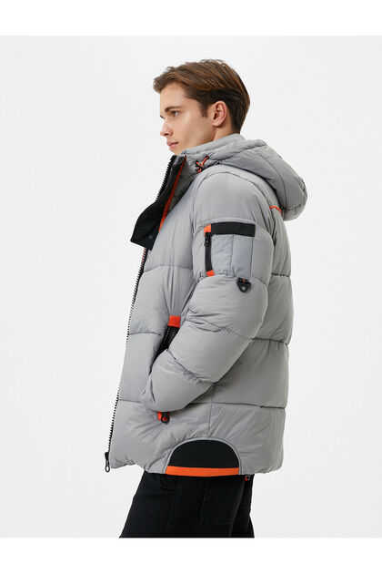 Puffer Jacket Hooded Zippered Label Detailed Pocket