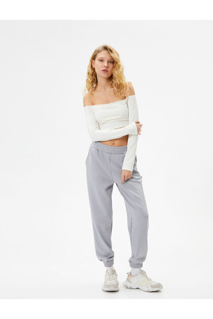 Jogger Sports Sweatpants High Waist Pocket Modal Fabric Soft Tuşe Textured