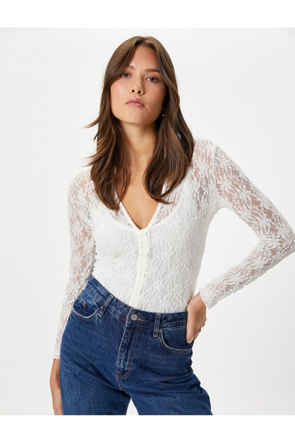 Long Sleeve Slim Fit with Lace Shirt Button