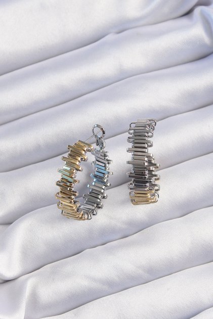 Brass Gold Silver Colored Serrated Hoop Earrings