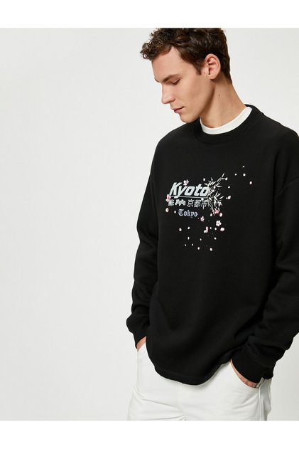 Back Printed Sweat Far East Themed Comfortable Cut Crew Neck