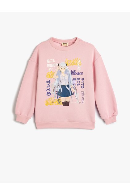 Anime Printed Sweatshirt Ribbed Long Sleeve Crew Neck