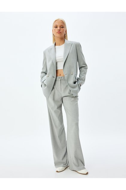Straight Leg Pocket Belted Fabric Trousers