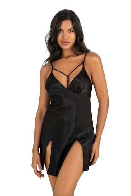 Black Short Satin Nightgown 8236