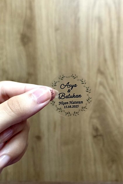 Kişiye Özel Baskılı Şeffaf Etiket /Düğün-Nişan Etiketi / 100 Adet Yuvarlak Özel Gün Etiketi (3,5 Cm)