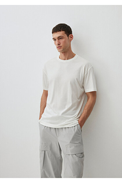 Mavi Beyaz Tencel Tm Lyocell Basic Tişört Loose Fit / Bol Rahat