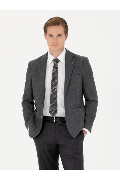 Anthracite Slim Fit Wool Blended Sports Jacket 50270156-Vr006