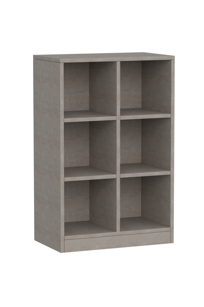 Wooden Display Shelves with 6 Storage Compartment, Freestanding, Light Concrete