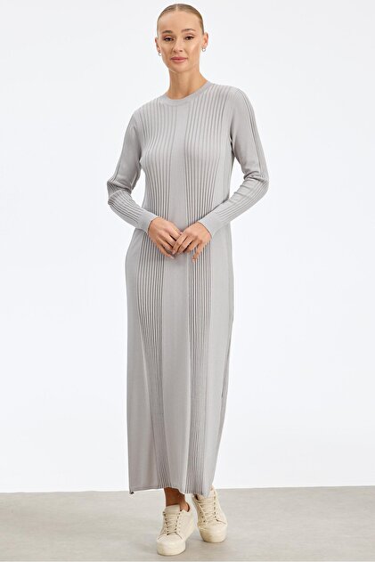 Fitil Detaylı Rayon Elbise GRİ