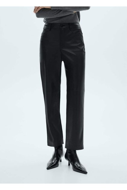 Leather look straight cut pants