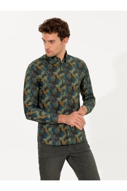 Khaki Slim Fit Long Sleeve Shirt 50255621 -Vr027