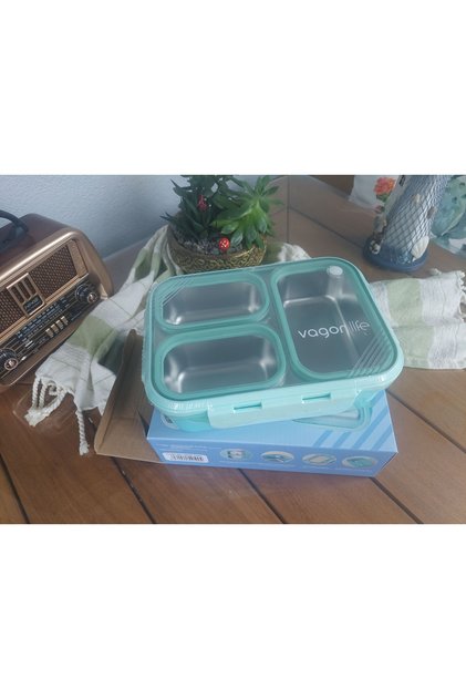 LUNCH BOX 620 ML PASLANMAZ ÇELİK TEK KAT ÜÇ BÖLMELİ METAL KAŞIKLI YENİ NESİL SEFER TASI
