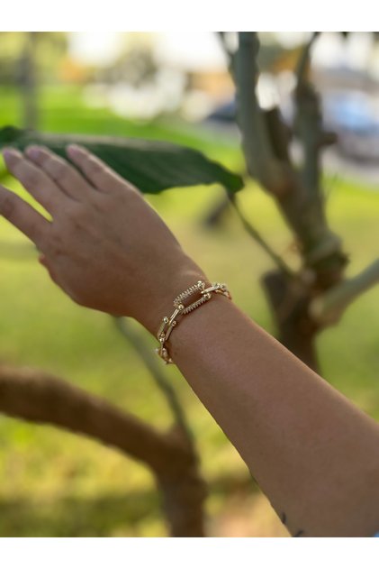 Vıp Çelik Gold Zirkon Taşlı Hardwear Küçük Boy Zincirli Bileklik