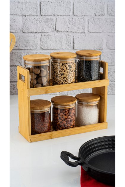 Tier 7-Piece 2-Tier Spice Rack Set with Stand