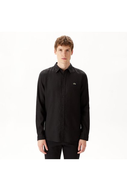 Erkek Slim Fit Keten Siyah Gömlek
