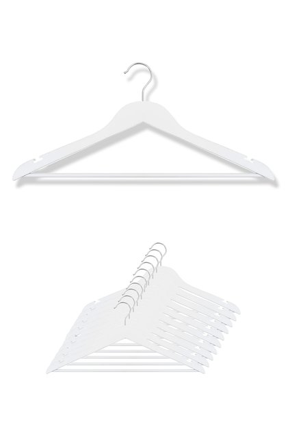 Wooden Look Plastic Clothes Hanger, Shirts and Pants Hanger, Luxury White Hanger (10 Pieces)