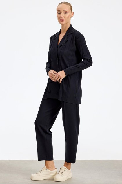 Double Breasted Buttoned Rayon Suit Black