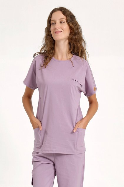 Single Top Crew Neck Lycra Doctor and Nurse Uniform Surgical Uniform Lilac | Brl Bagel