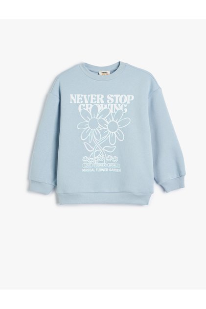 Sweatshirt with Floral Print, Long Sleeves, Crew Neck