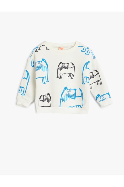 Sweatshirt Crew Neck Dog Printed Long Sleeve Cotton