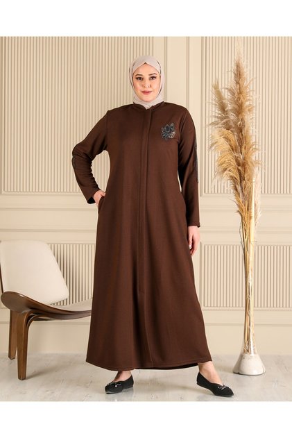 Women's Large Size Winter Hijab Top Coat Zippered Top Coat Full Size