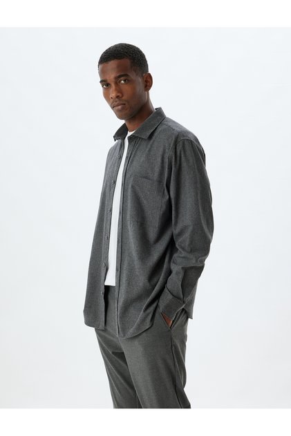 Classic Shirt Long Sleeve Pocket Detailed Cotton Blend