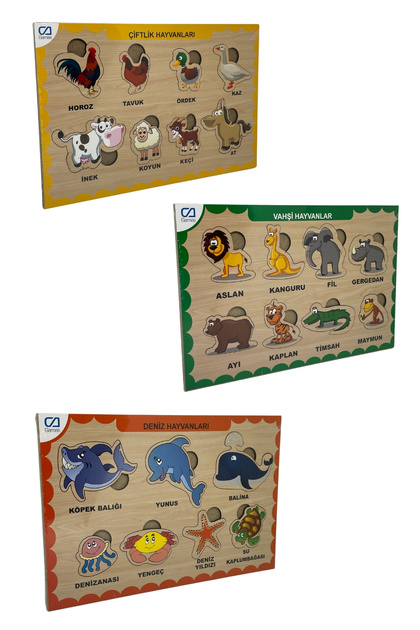 CA Games 3'lü Set Vahşi-Deniz-Çiftlik Hayvan 29.5x19.5cm Eğitici