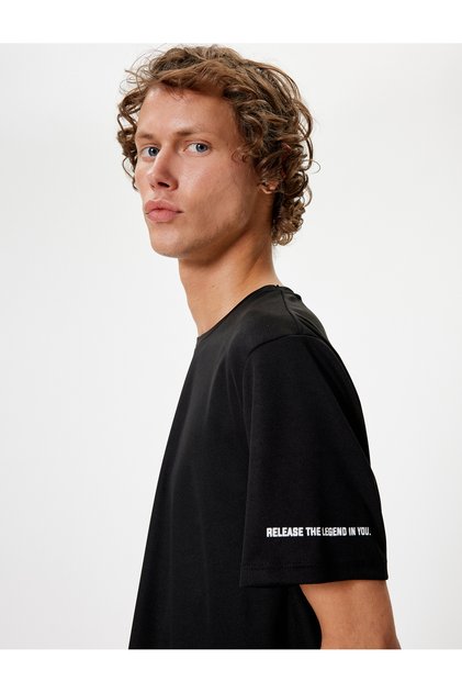 Sports T-Shirt with Back Print, Short Sleeves, Crew Neck