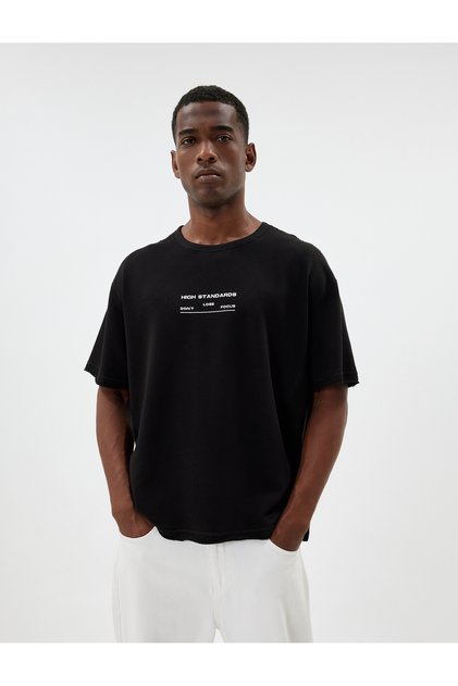 Oversize T-Shirt Slogan Printed Crew Neck Short Sleeve Cotton Blend