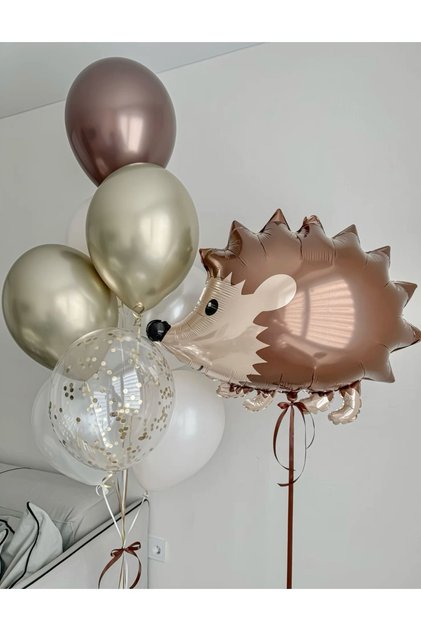 Kirpi Temalı Balon Seti Retro Kahve 8 adet balon 1 adet kirpi