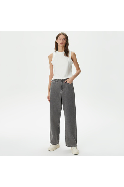Kadın Loose Fit Gri Denim Pantolon