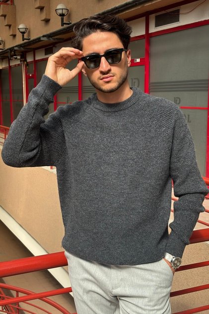 Oversize, bisiklet yaka, Yüksek kalite, Pamuklu, Basic triko kazak PLTK07
