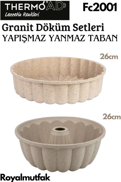 Granit Döküm Turta Tart Kalıbı Döküm 26cm  + Döküm Sık Dilimli Kek Kalıbı 26 Cm / Vizon