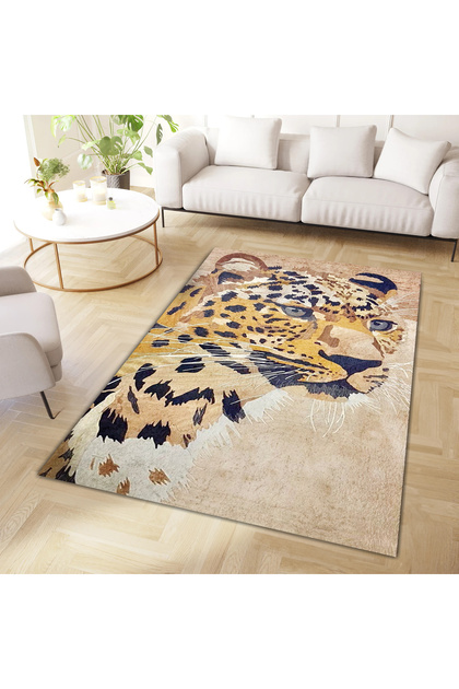 North Collection Tiger Patterned Woven Base in Yellow Beige Tones Modern Decorative Carpet North28