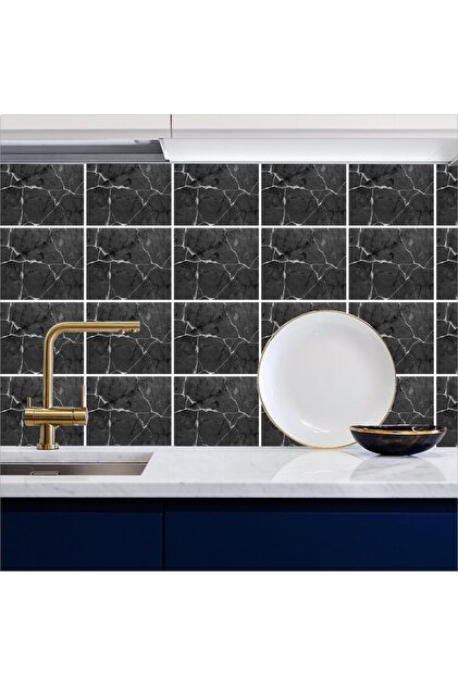 Self-Adhesive Foil Coating for Kitchen Countertops, Black Tile Pattern, 60Cmx100Cm
