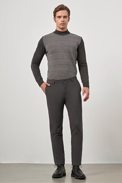 Erkek Koyu Antrasit Pamuklu Yandan Cepli Slim Fit Chino Pantolon 1003245102