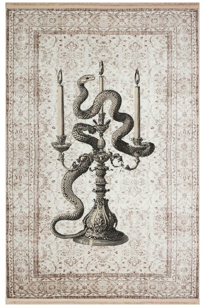 Nora Art 14 Candlestick Snake Figured Cream Vintage Classic Carpet Woven Base Decorative Living Room Carpet