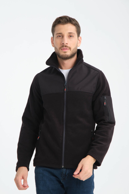 Erkek Tam Fermuar Softshell Garnili Polar Sweatshirt 3 cepli göğüs kısmı su ve ruzgar geçirmez