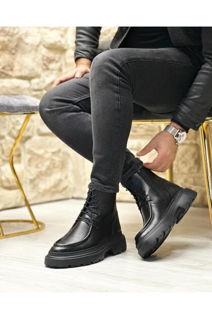 حذاء رجالي أسود من الجلد الطبيعي غير اللامع من Black Okland 3215 باللون الأسود